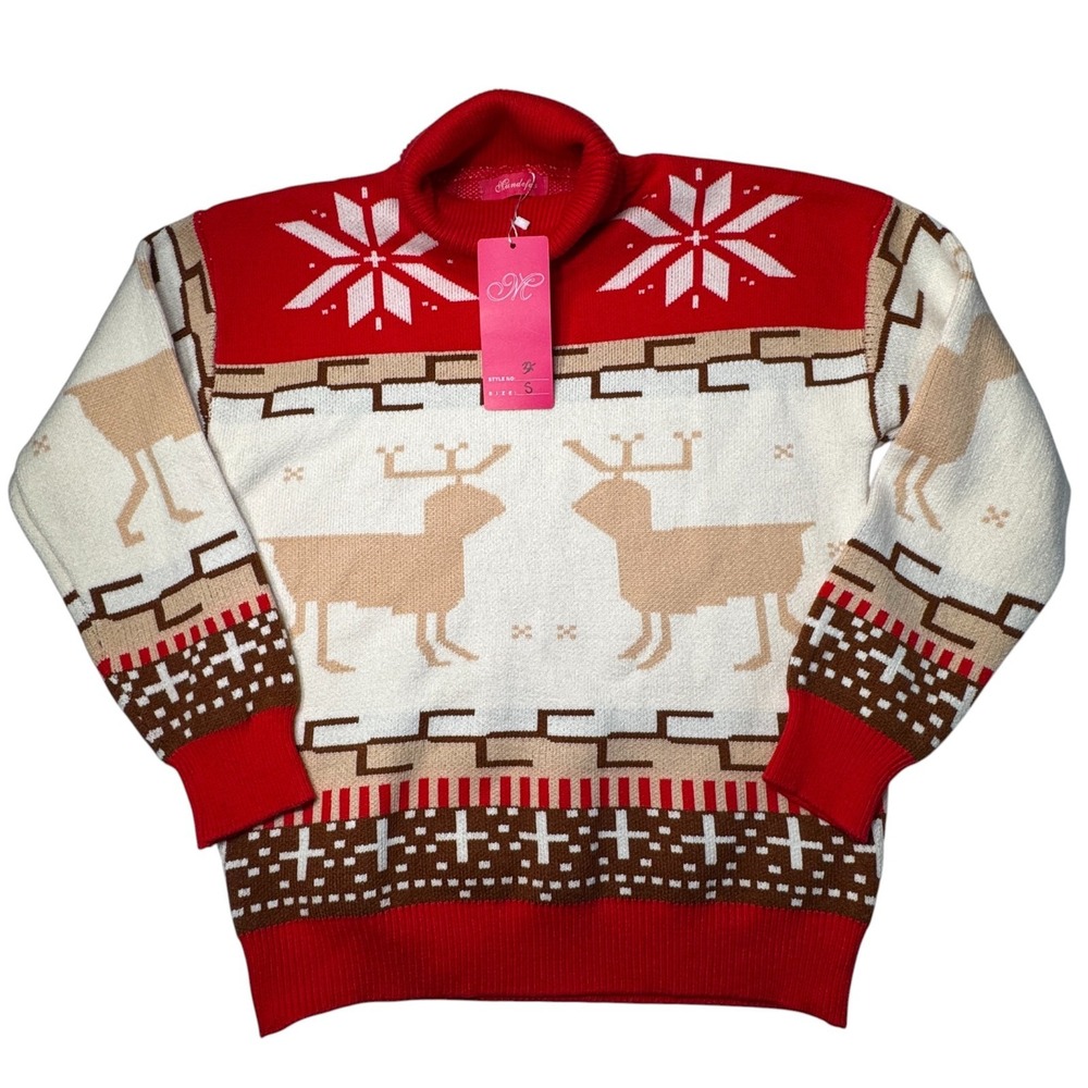 NEW Christmas Holiday Red Turtleneck Sweater Womens Small Elk Snow Lot of 2 FLAW - Picture 16 of 16
